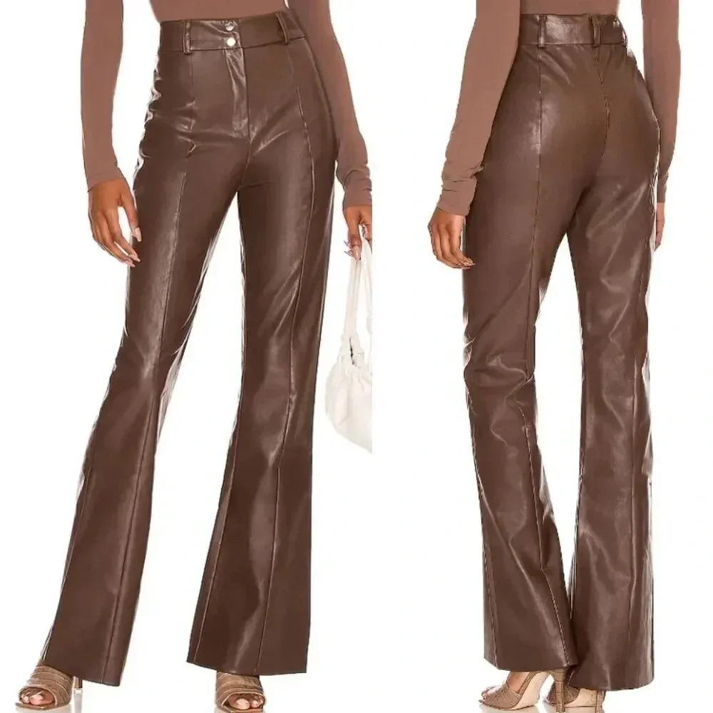 Majorelle Brown Blake Pants Faux Leather Bootcut High Waist Womens Size XS